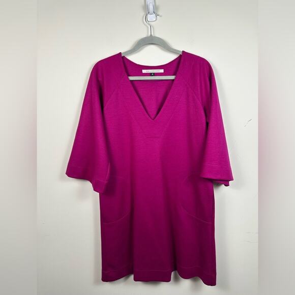 Diane Von Furstenberg DVF Aidia Wool Shift Dress Magenta Pockets Size 4 EUC - Picture 2 of 8